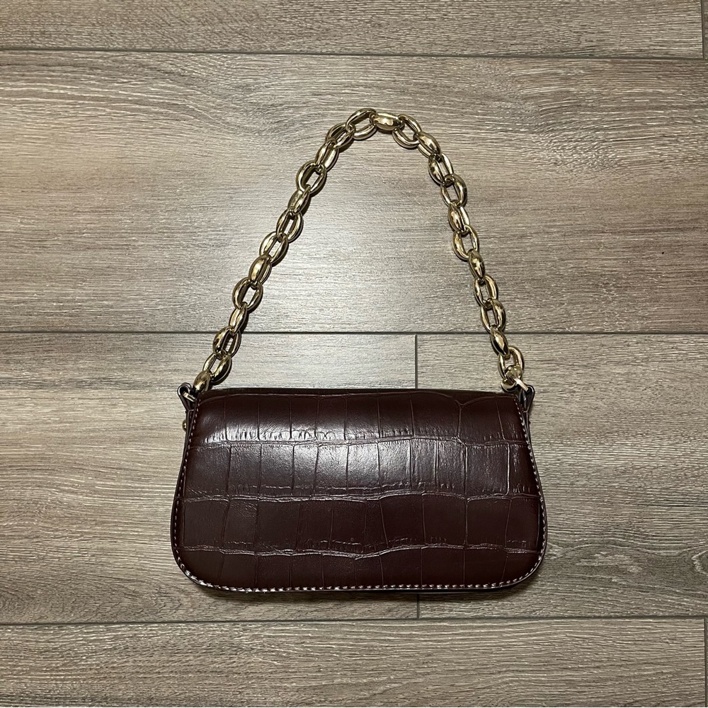 Zara brown shoulder bag with gold chain strap